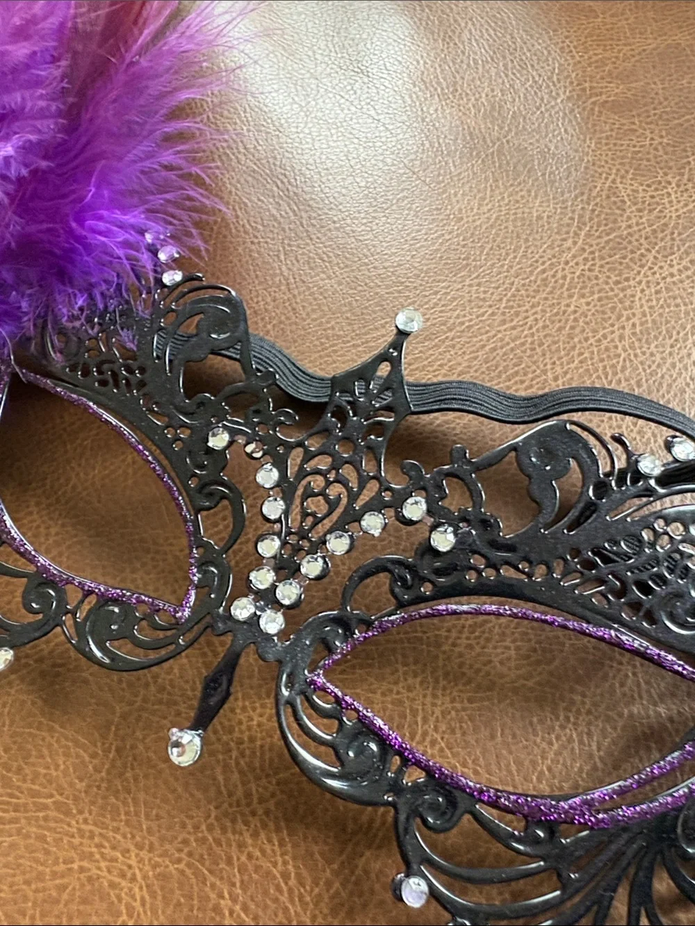 Women's Black and Purple Feather Masquerade Mask